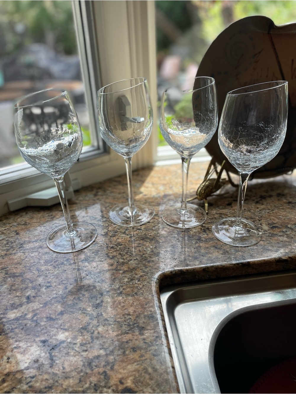 Set of 4 Pier 1 Crackle Slant Wine Glasses